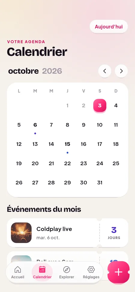 Calendario con todos los eventos del mes