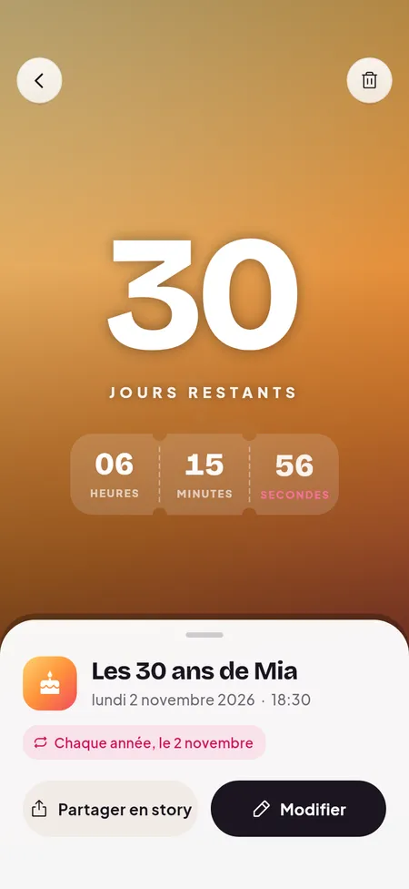 Una cuenta regresiva con días, horas, minutos y segundos
