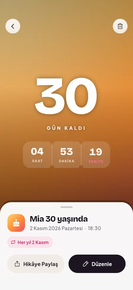 Gün, saat, dakika ve saniyeleriyle bir geri sayım