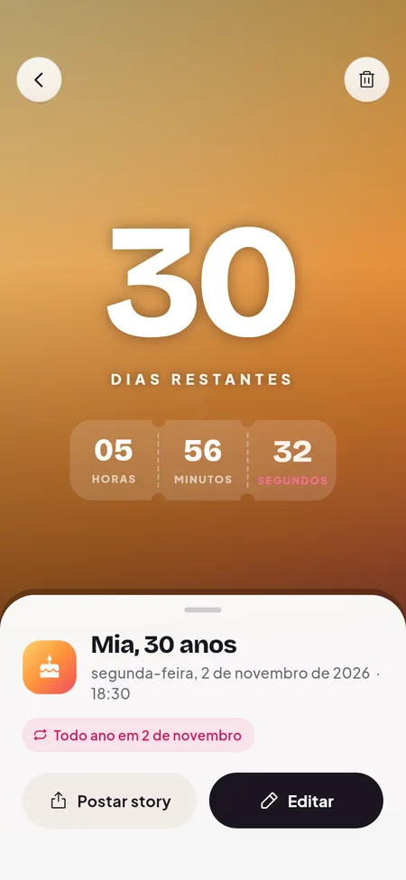 Uma contagem regressiva com dias, horas, minutos e segundos