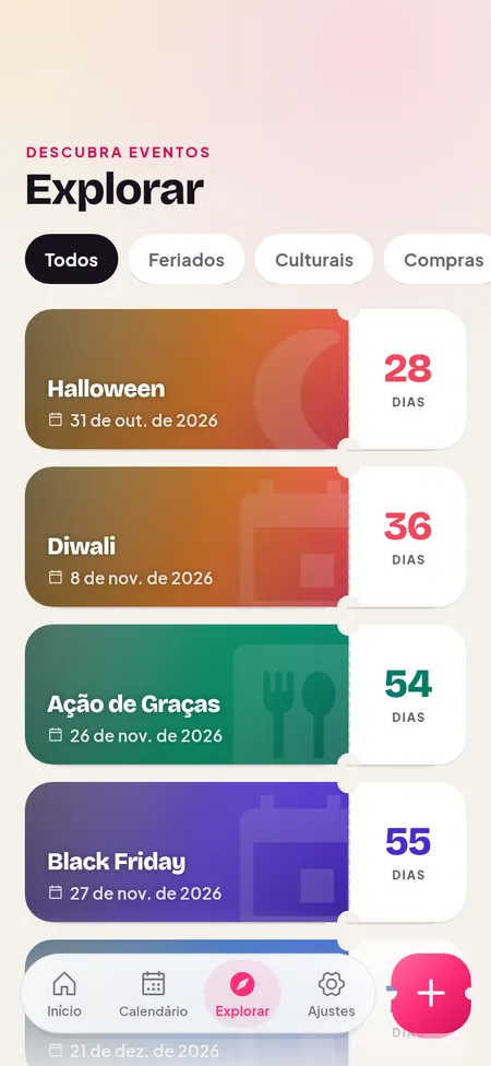 Descubra datas especiais e adicione como contagens regressivas